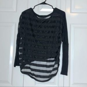 Long Sleeve Black Top With Open Back Stripe Detail